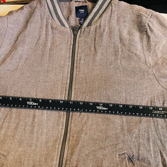 GAP Varsity Bomber Jacket Men’s Size L Gray Herringbone Wool Blend Made in Vietn - Picture 9 of 13